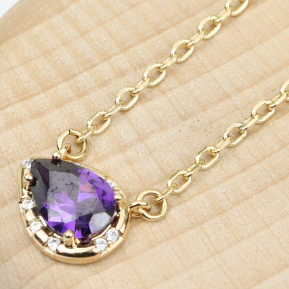 Rose Gold Pendant Necklace with Purple Stone & Extender, XPNL0398 - Picture 1 of 13